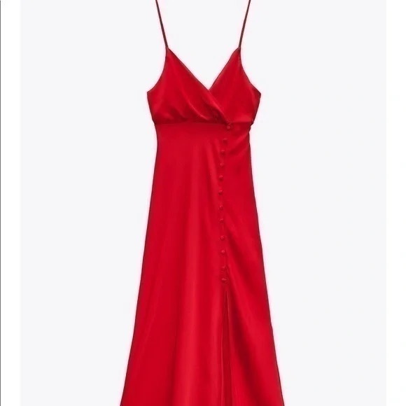 Zara Red Satin Midi Dress - Picture 11 of 16